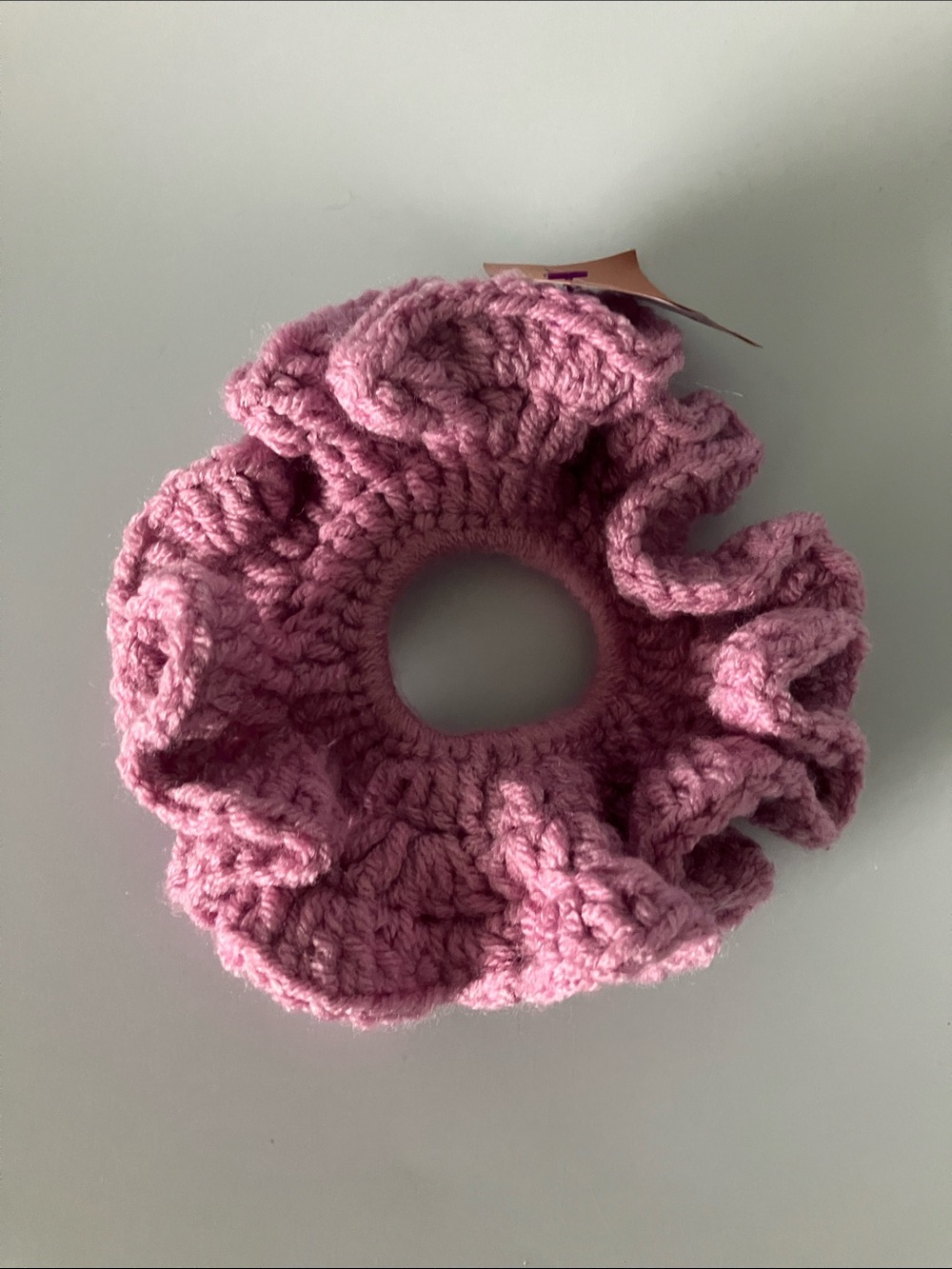 Handmade Pink Crochet Ruffle Hair Scrunchie